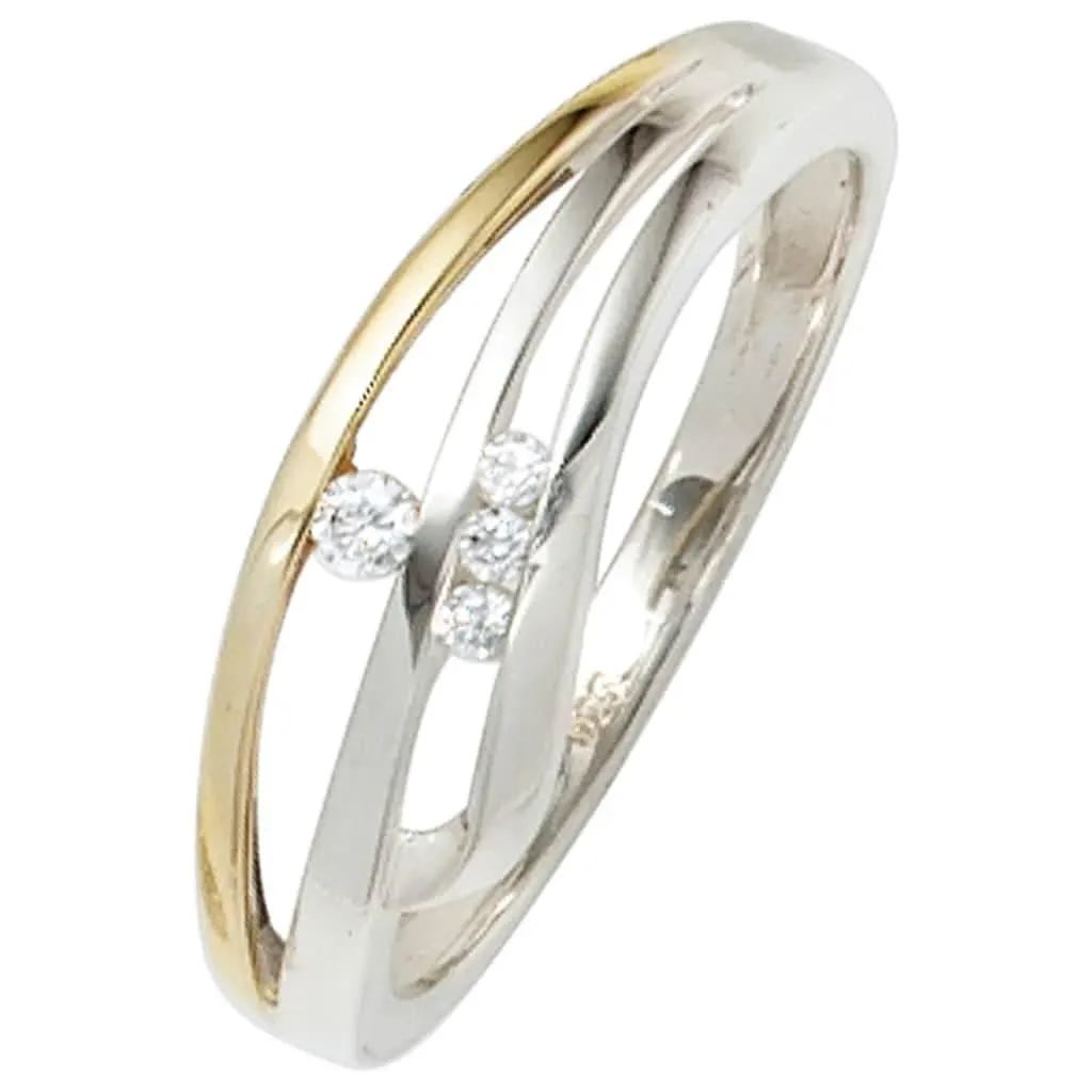 JOBO Silberring 925 Silber bicolor vergoldet mit Zirkonia