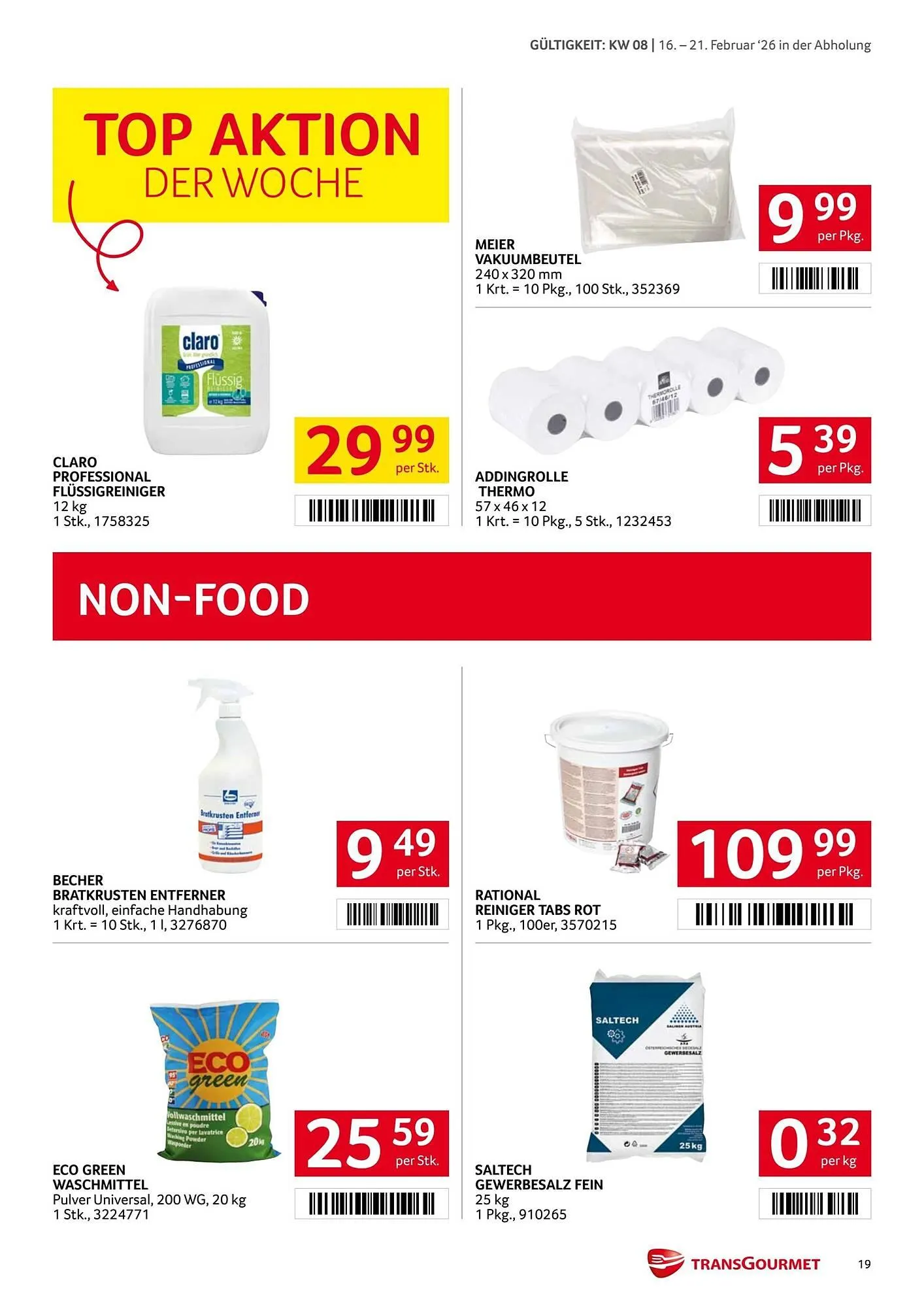 Transgourmet Flugblatt von 16. Februar bis 22. Februar 2026 - Flugblätt seite  19