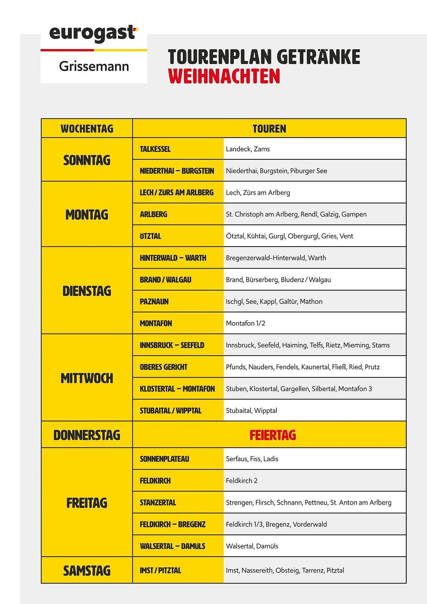 Eurogast Grissemann Flugblatt von 12. Dezember bis 20. Dezember 2025 - Flugblätt seite 1