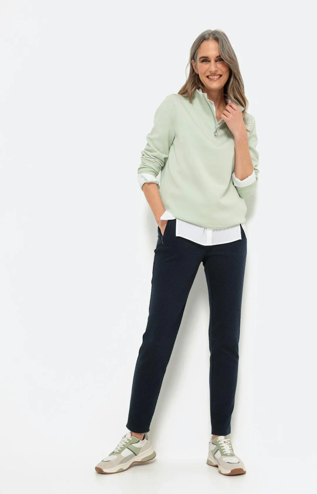 Langarm-Sweatshirt mit Troyerkragen