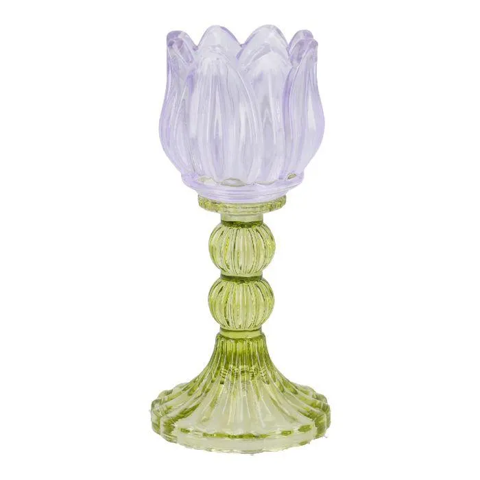 Kerzenständer Tulpe/Teelicht, helllila/grün, 18 cm