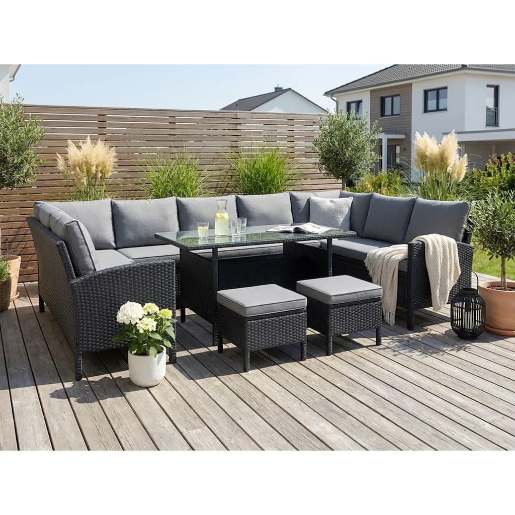 KONIFERA Gartenlounge-Set »»Miami«« Set, 3x 3er Sofabank, Tisch 66x120x74 cm, 2 Hocker, inkl. Auflagen, 22 Stk. tlg. Stahl/Polyrattan