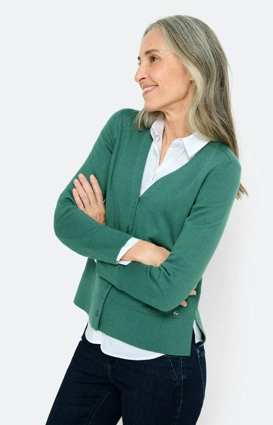 Strickjacke mit Sattelschulter, Smaragd