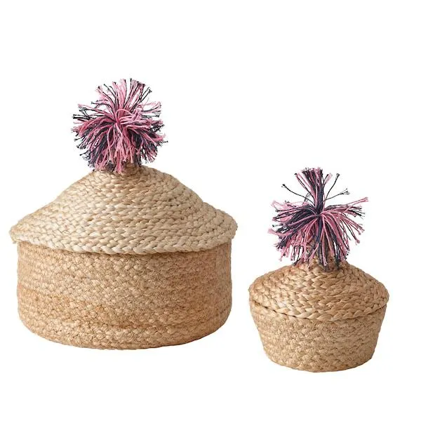 Korb mit Deckel 2er-Set, Jute