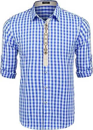 COOFANDY Herren Hemd Langarm Karriert Trachtenhemd Regular Fit Freizeithemd Karohemden Plaid Shirt Oktoberfest Festhemd Oberteil