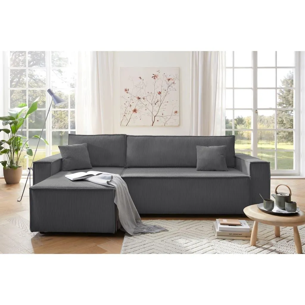OTTO home Ecksofa »CASSI L-Form, 241cm - OTTO. Verlässliche Qualität.« Schlaffunktion (133/200), Bettkasten, Tonnentaschen-Federkern, Cord