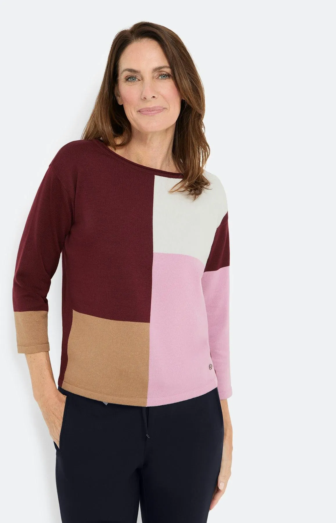Pullover im Colorblocking, burgund