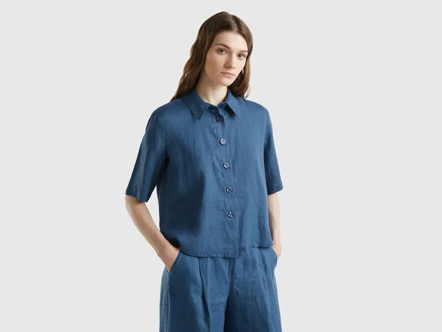 Kurze Bluse aus reinem Leinen