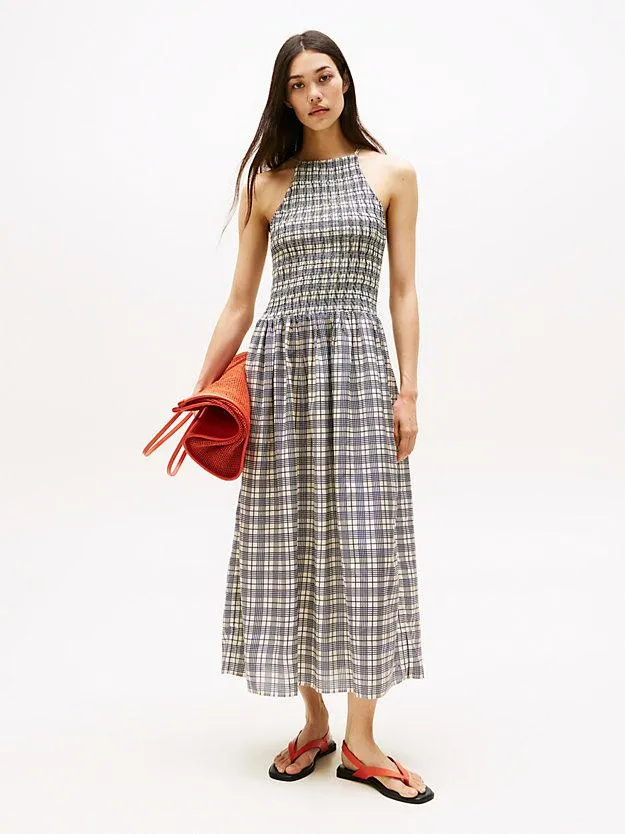 Ärmelloses Midikleid mit gesmokten Einsätzen