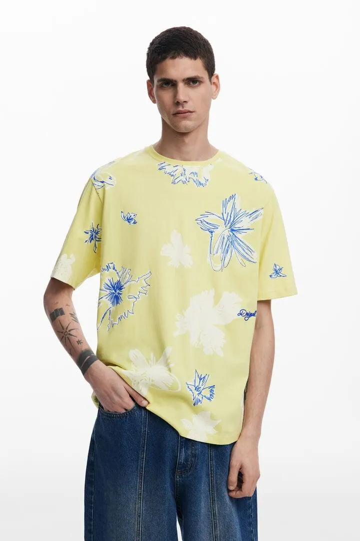 Kurzarm-T-Shirt mit Blättern