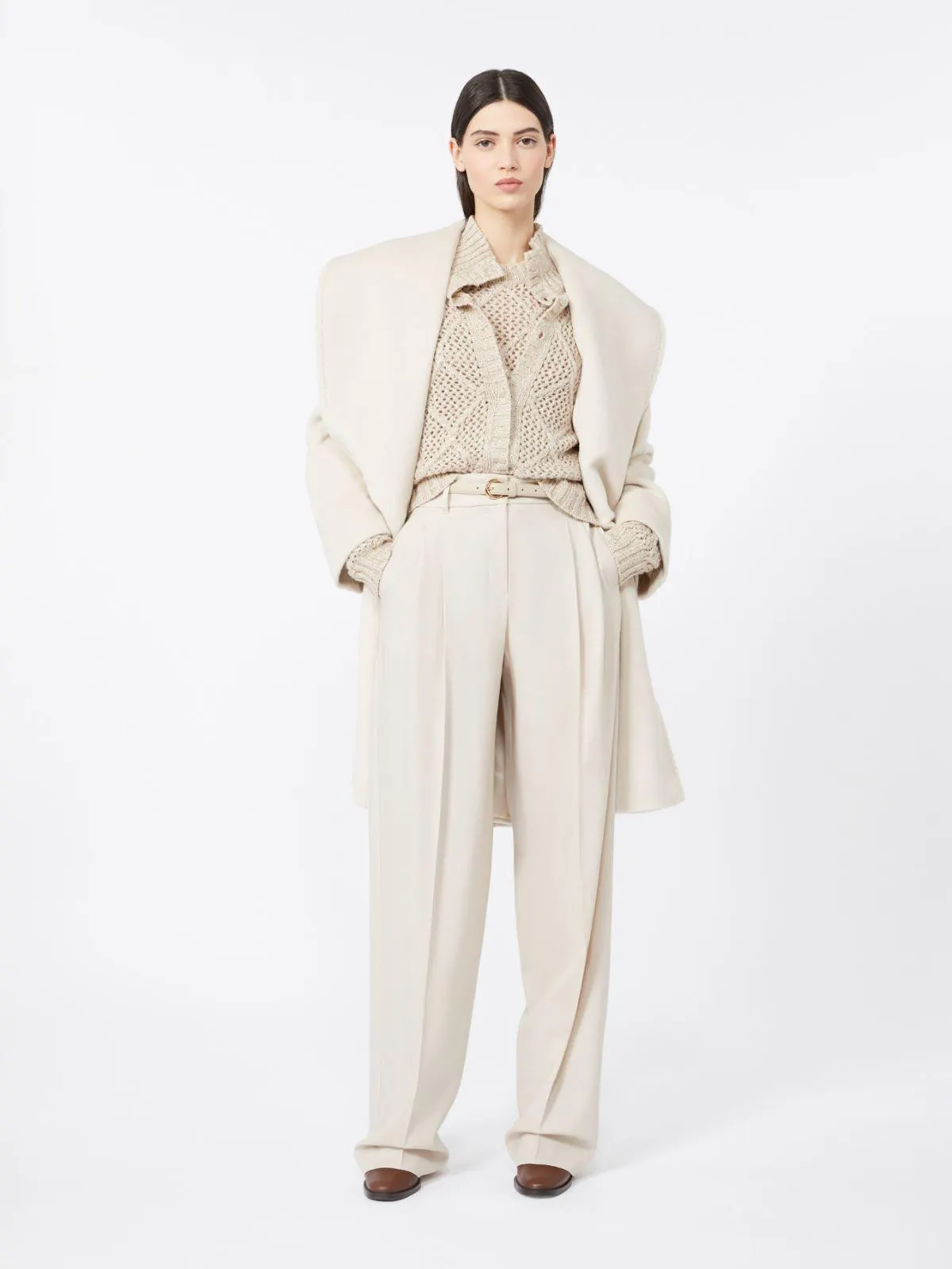 Mantel aus Alpaka und Schurwolle - Beige