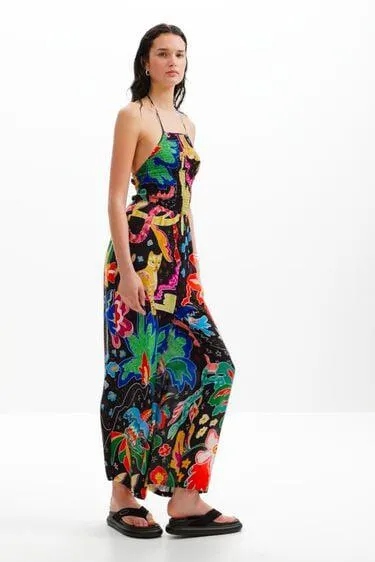 Langer Jumpsuit Neckholder Zeichnungen Dschungel