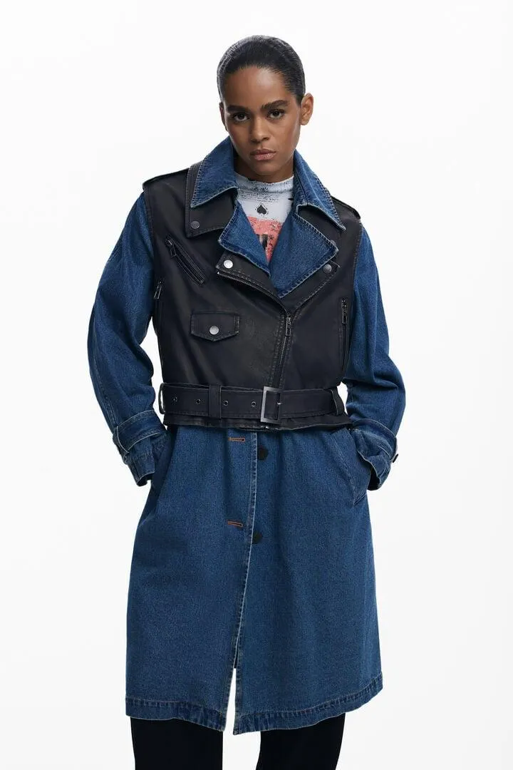 Abnehmbarer Denim-Trenchcoat