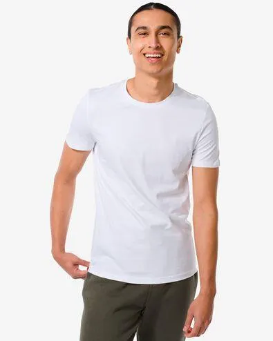 heren t-shirt regular fit o-hals - 2 stuks wit