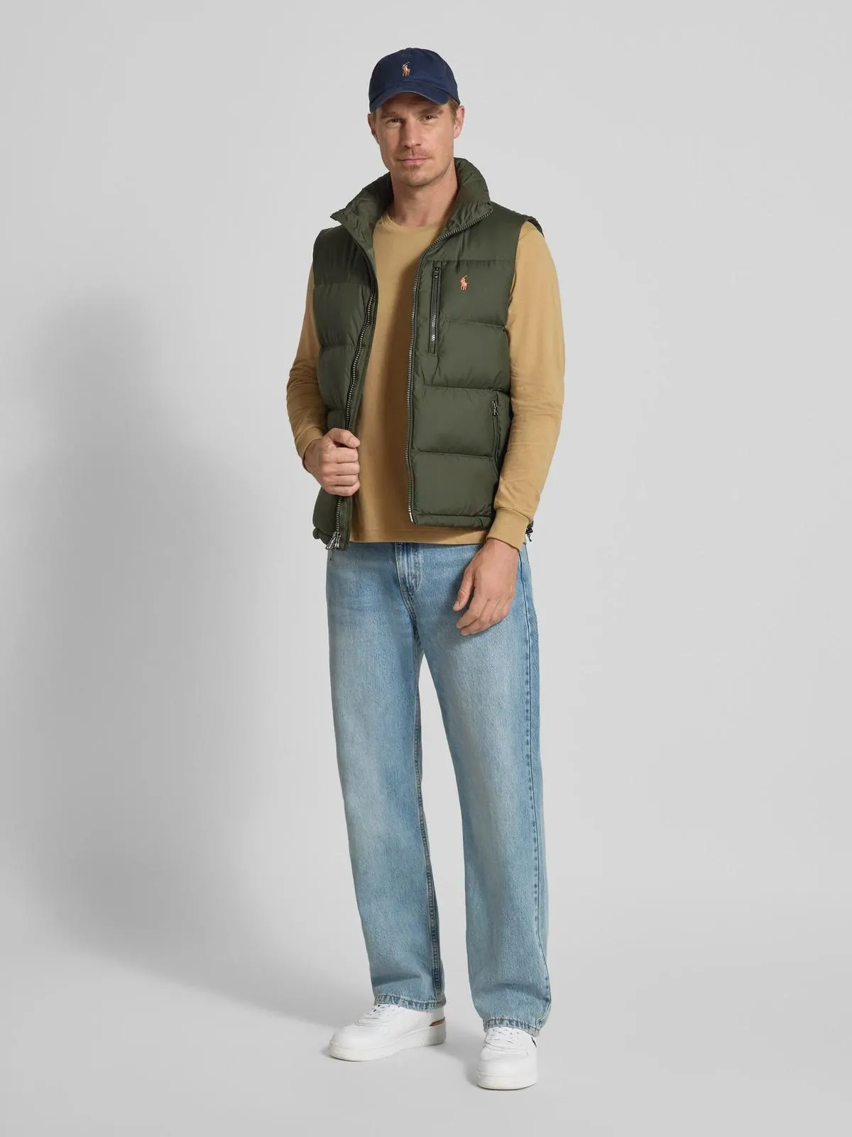 Regular Fit Longsleeve mit Logo-Stitching Modell 'Jersey' in beige