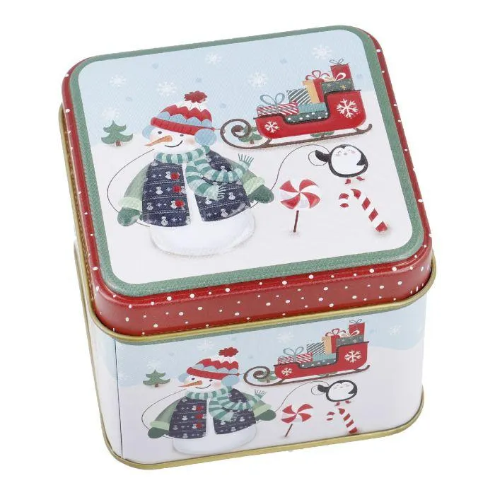 Keksdose Mini, Schneemann/blau, 8 x 8 x 6 cm