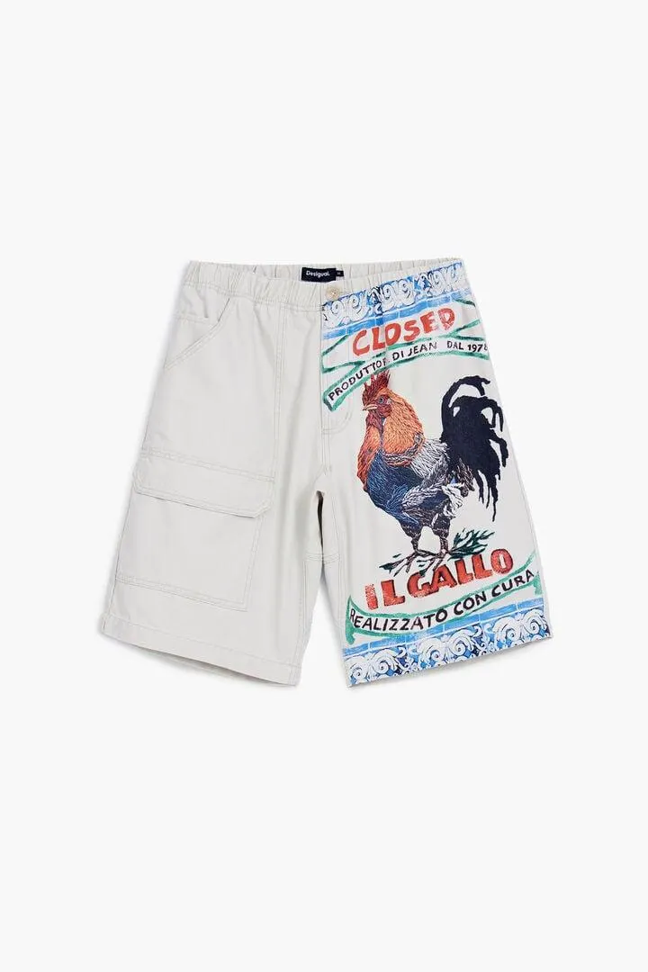 Cargo-Bermuda mit Postkartenmuster