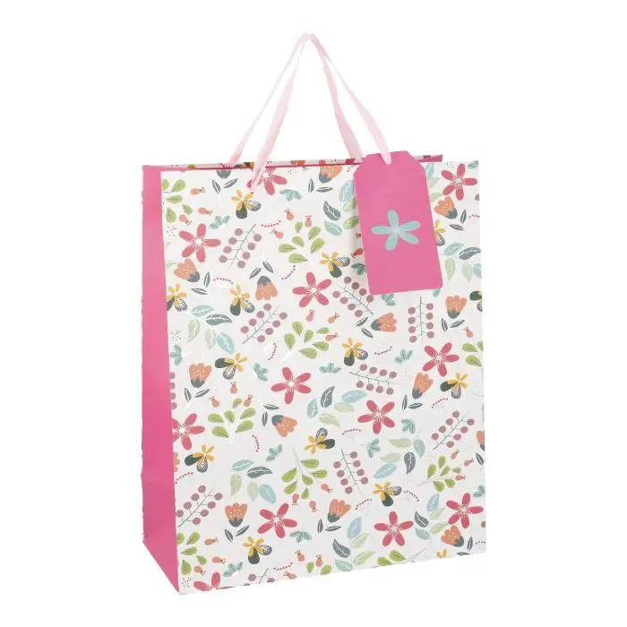 Geschenktüte Floral, Blumen/weiß, 26 x 32 cm