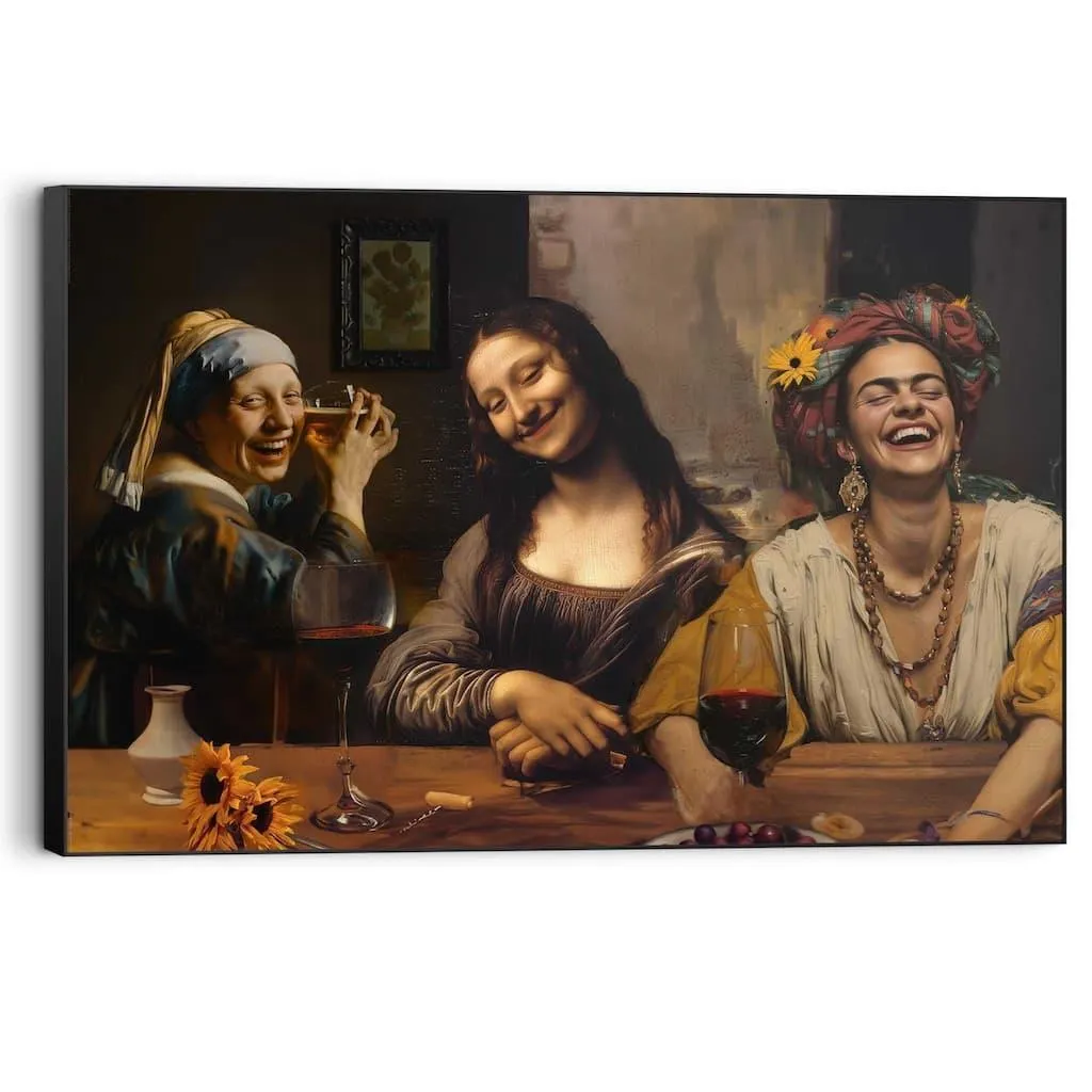 Reinders! Wandbild »Girls Night Out« Home Office - Perlenmädchen - Mona Lisa - Frida Kahlo - Braun - MDF