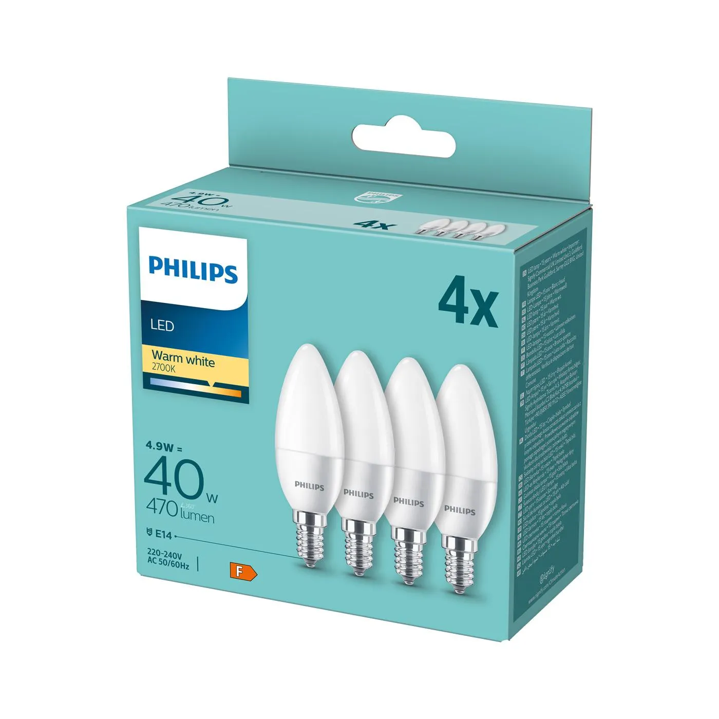 Philips LED-Kerze 4,9W E14 matt 4er Pack