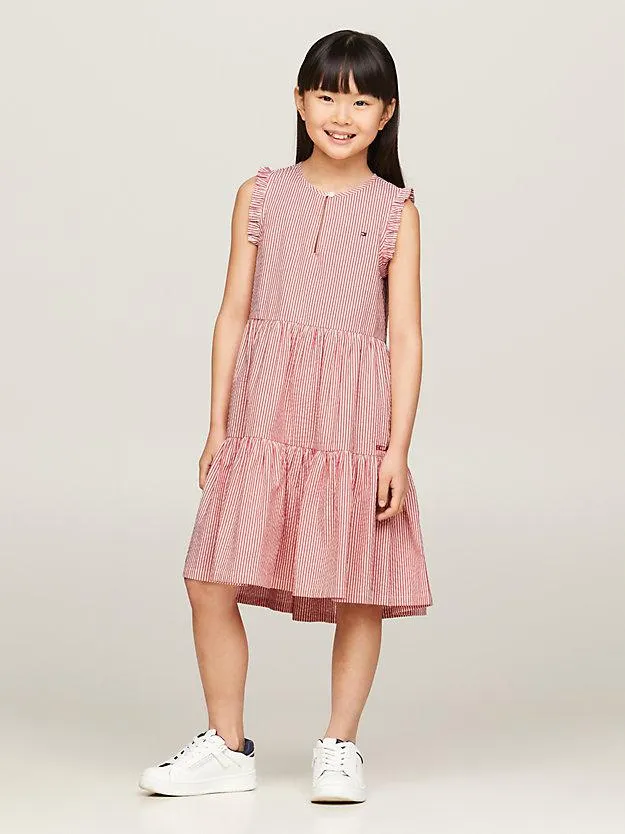 Stufenkleid aus Seersucker mit Rüschen