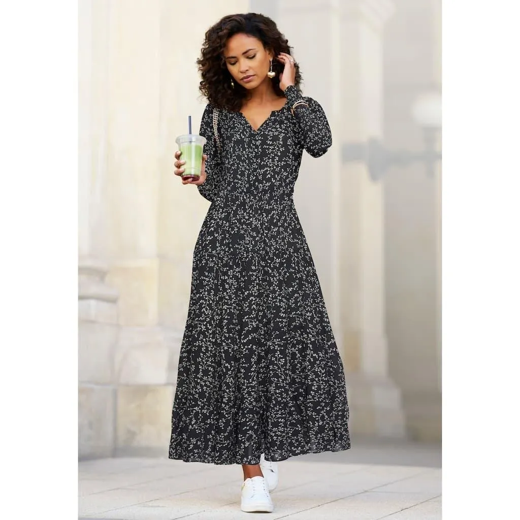 LASCANA Maxikleid mit Blumenprint und Volants, locker bequemer Look