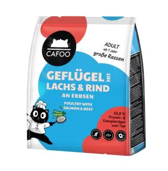 CAFOO mit Geflügel, Lachs & Rind an Erbsen für Katzen 350 g
