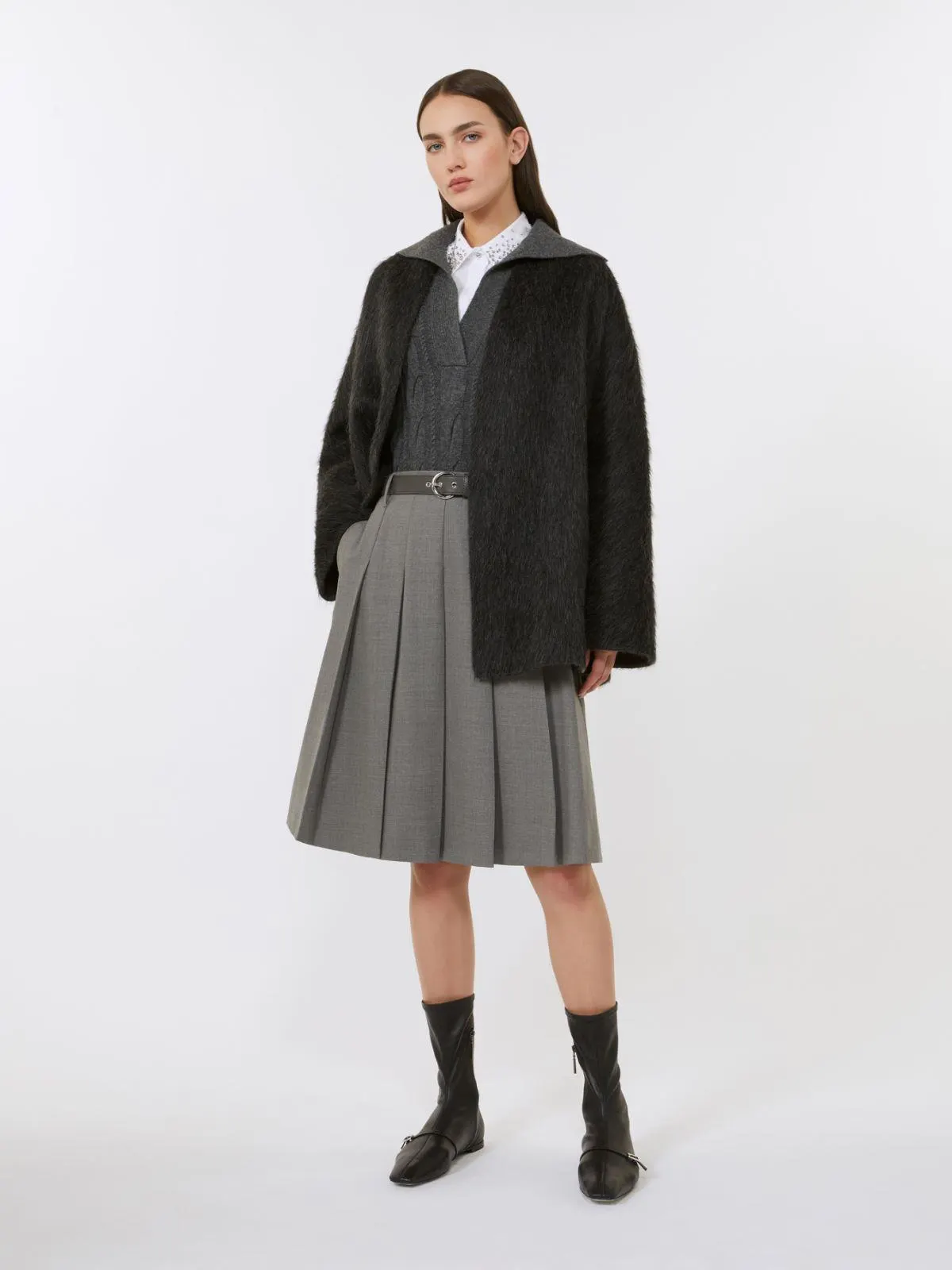 Strickjacke aus Wolle und Alpaka - Anthrazit