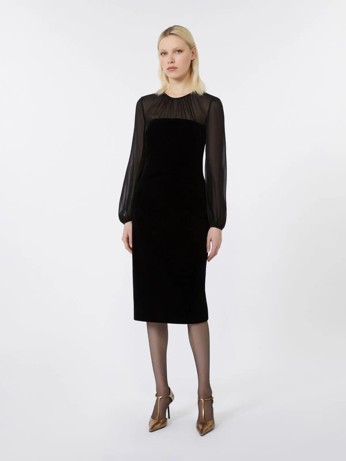 Kleid aus Samt und Georgette - Schwarz