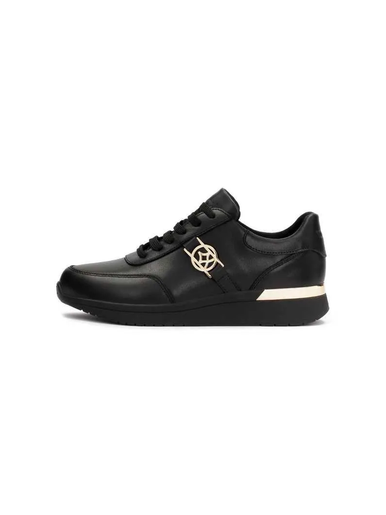Schwarze Ledersneakers mit goldenen Elem