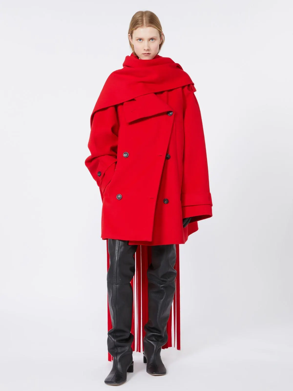 Kurzer Trenchcoat aus Wolle - Rot