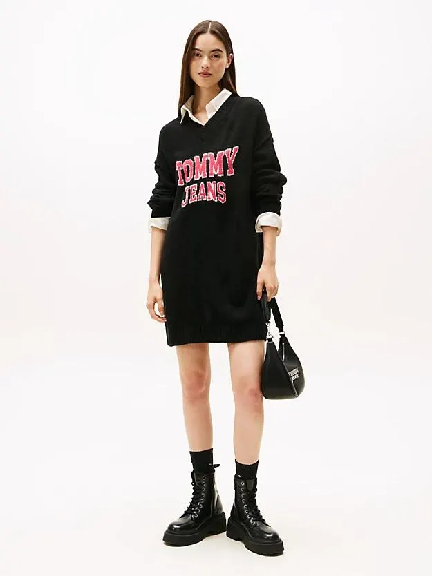 Varsity Mini-Strickkleid mit Intarsien-Logo