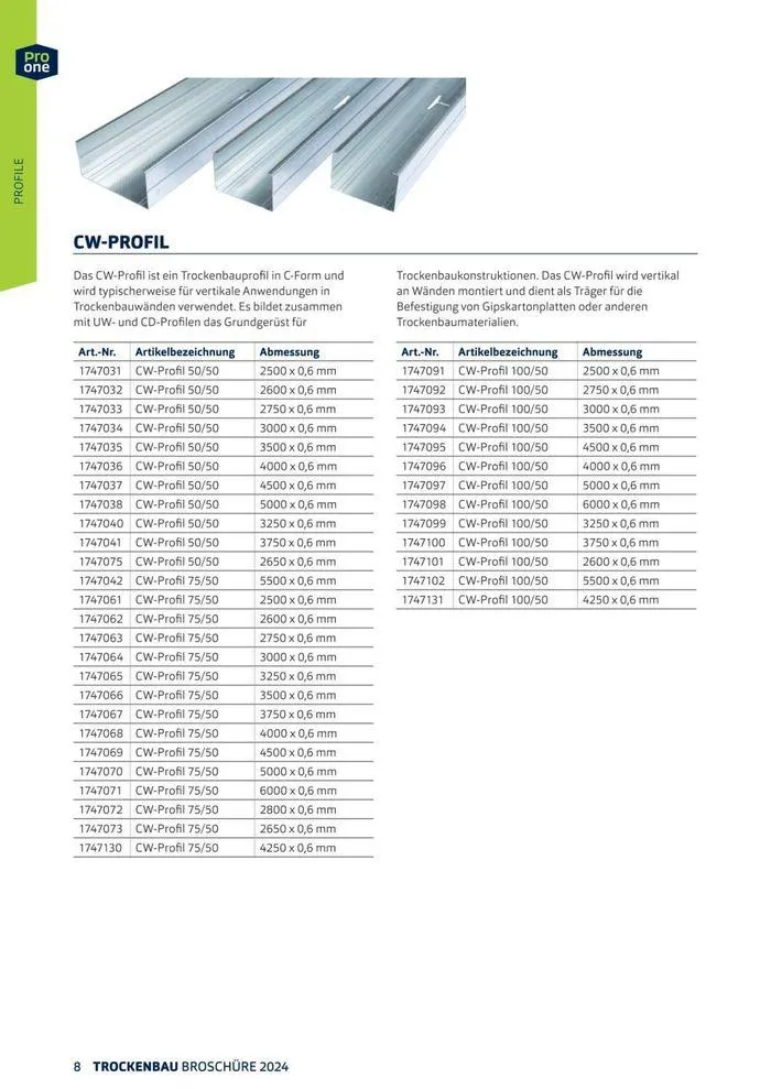 ProOne Trockenbaubroschuere 2024 von 21. Februar bis 31. Dezember 2024 - Flugblätt seite  8