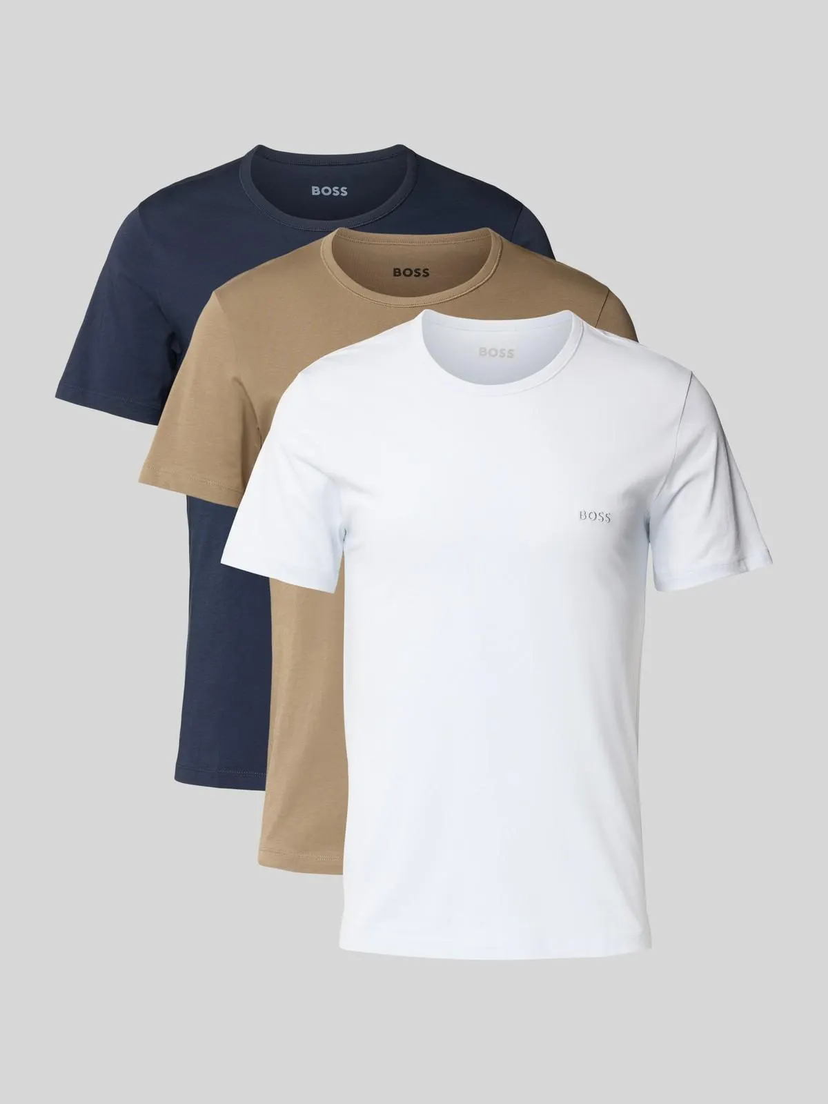 Regular Fit T-Shirt Set aus reiner Baumwolle im 3er-Pack in camel
