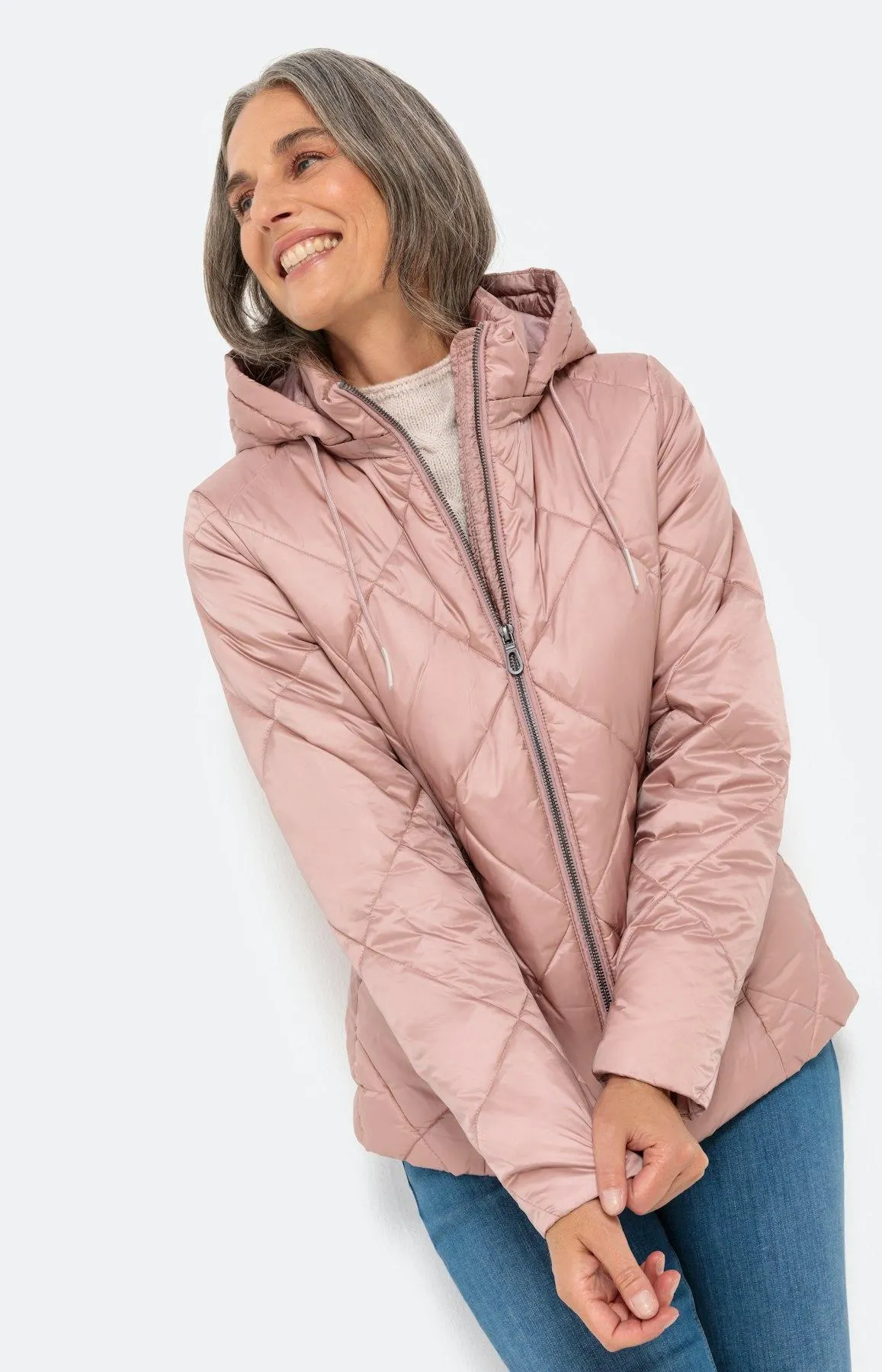 Steppjacke mit abnehmbarer Kapuze, rosa