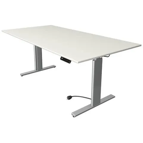 Schreibtisch elektr.höhenv. weiß/silber KERKMANN 10233510 200x100cm
