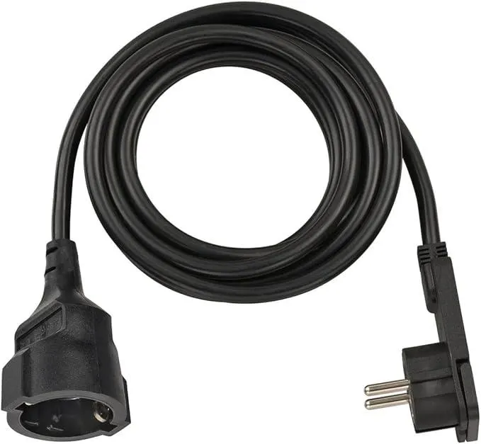 Brennenstuhl Qualitäts-Kunststoff-Verlängerungskabel mit Flachstecker (Verlängerungskabel flach für innen mit 2m Kabel) schwarz