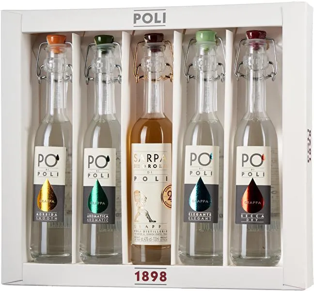5er-Set Grappa Baby Pack je 100 ml 0,5 Liter im Geschenkkarton