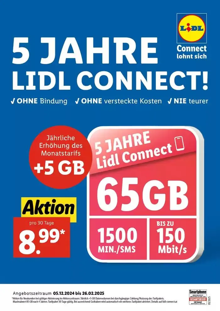 Sonderflyer Jubiläumstarif von 5. Dezember bis 26. Februar 2025 - Flugblätt seite 1