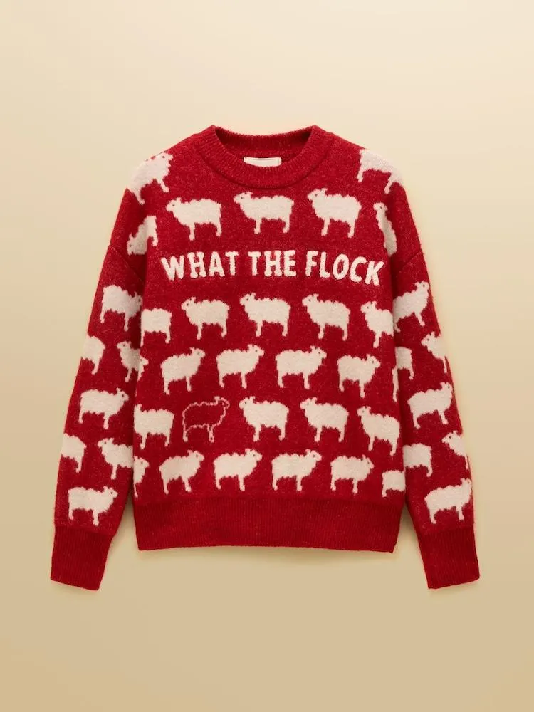 Rot, What The Flock - Joules – Strickpullover mit Rundhalsausschnitt