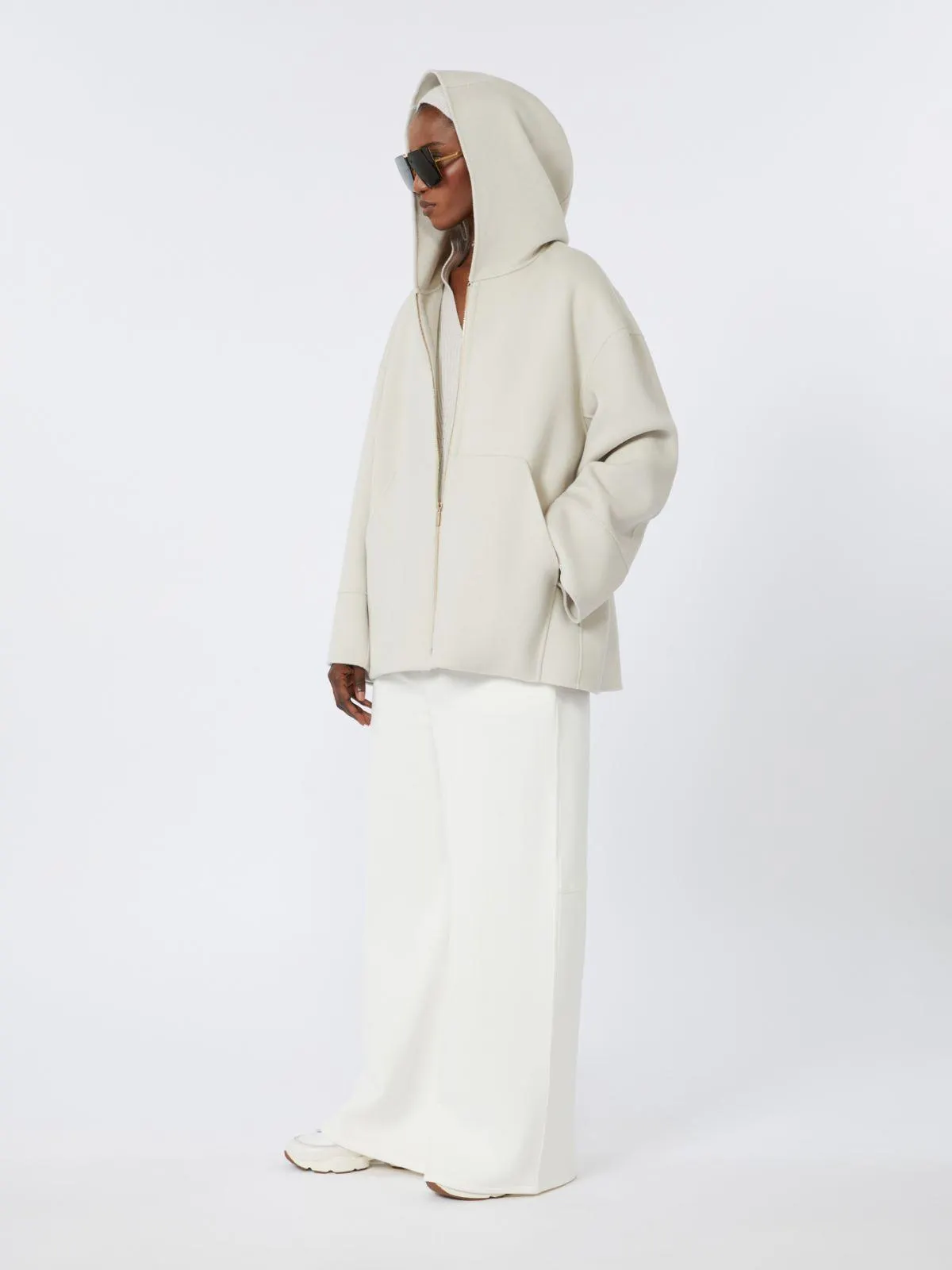 Sweatshirt aus doppellagiger Wolle - Creme