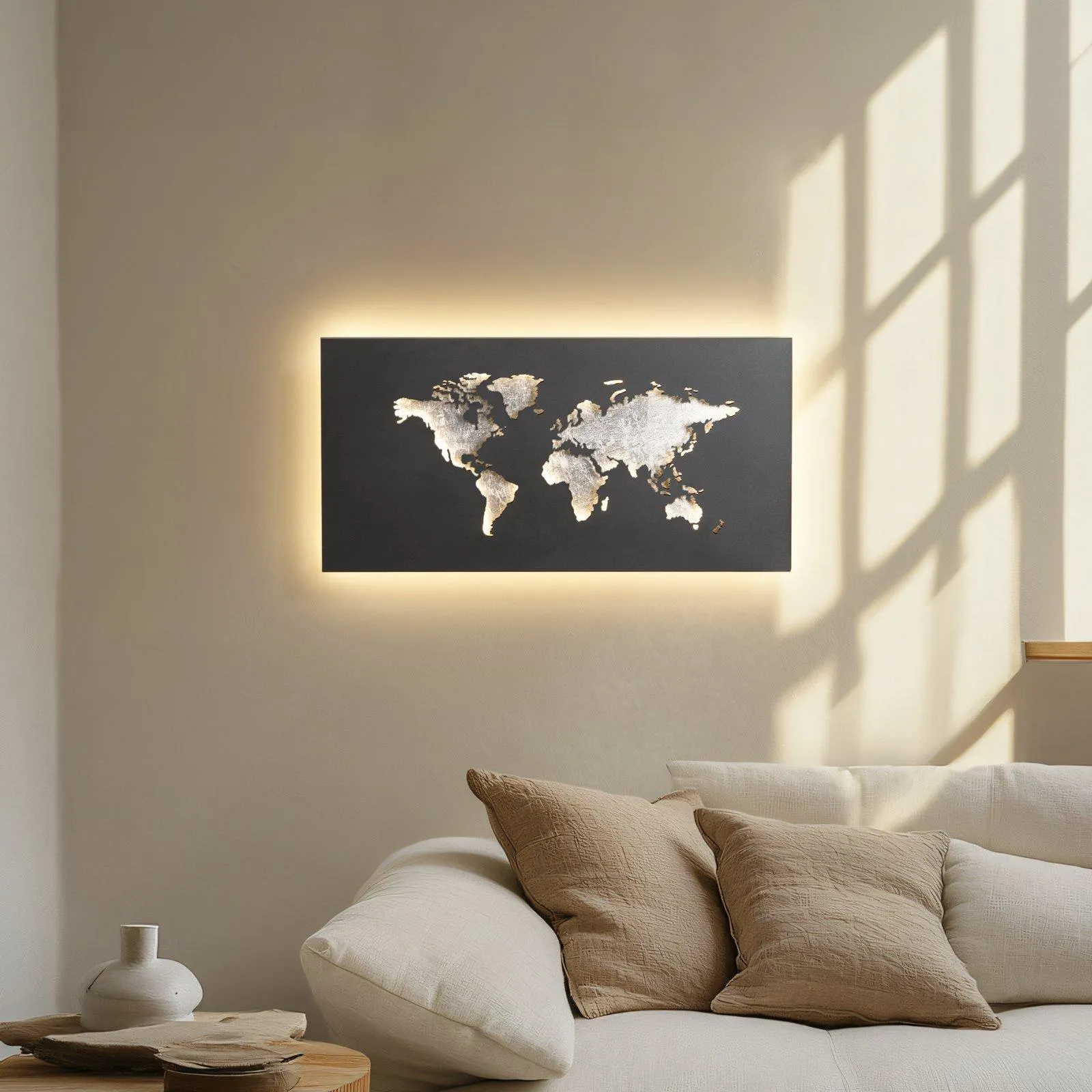 Lucande LED-Wandleuchte World, anthrazit/silber, 60cm x 30cm