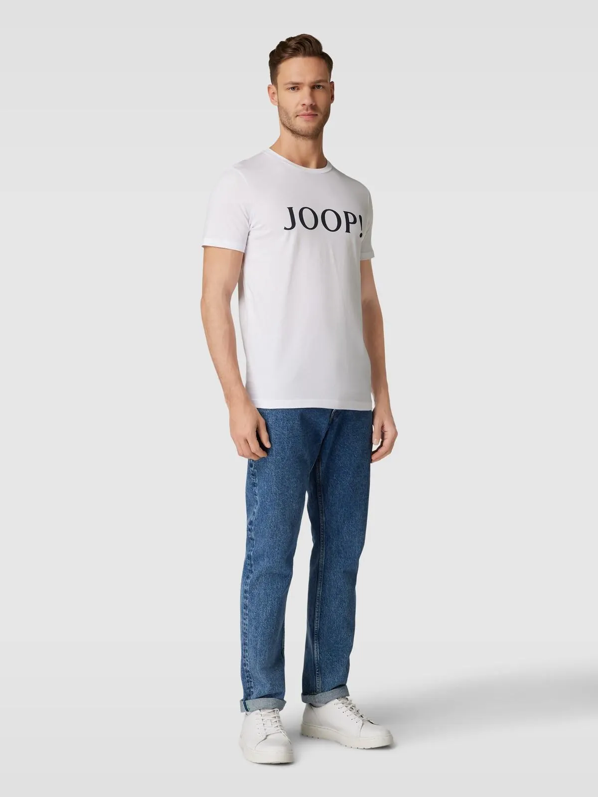 T-Shirt mit Label-Print Modell 'Alerio' in weiss