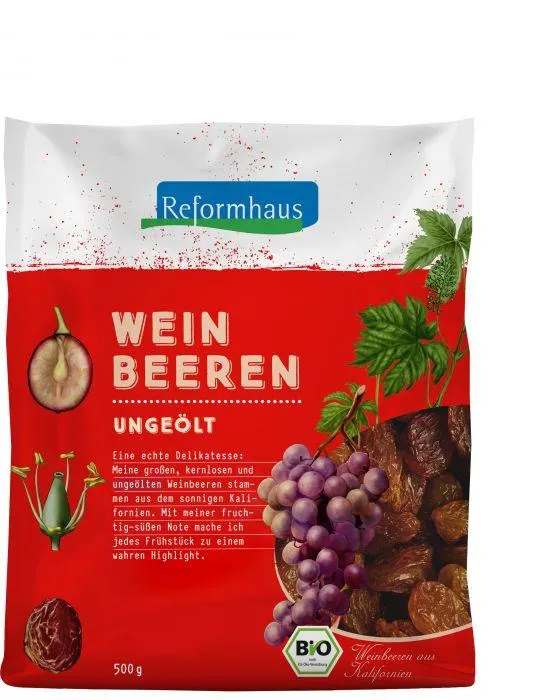 Reformhaus Weinbeeren, blau, ungeölt, bio, USA 500g