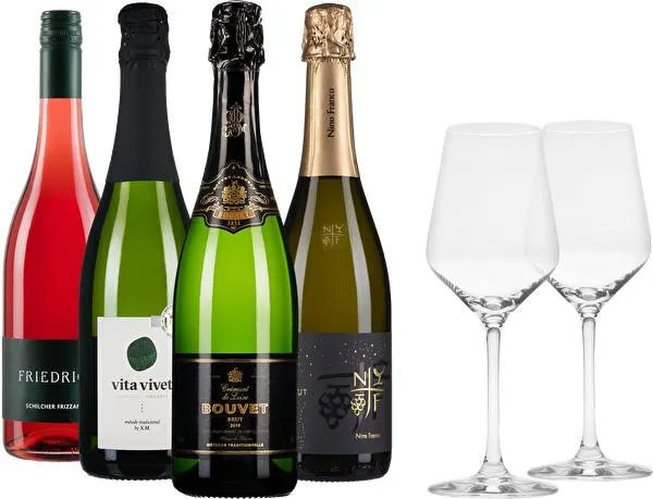 Schaumwein Probierpaket + 2 Gläser gratis