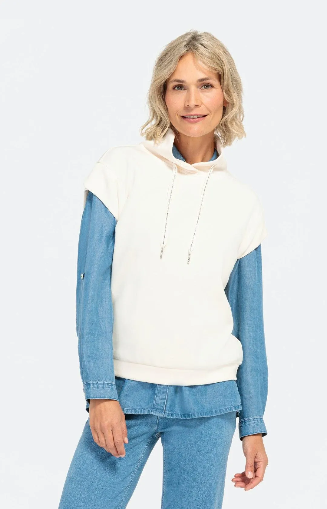 Kurzarm-Sweatshirt mit hohem Kragen