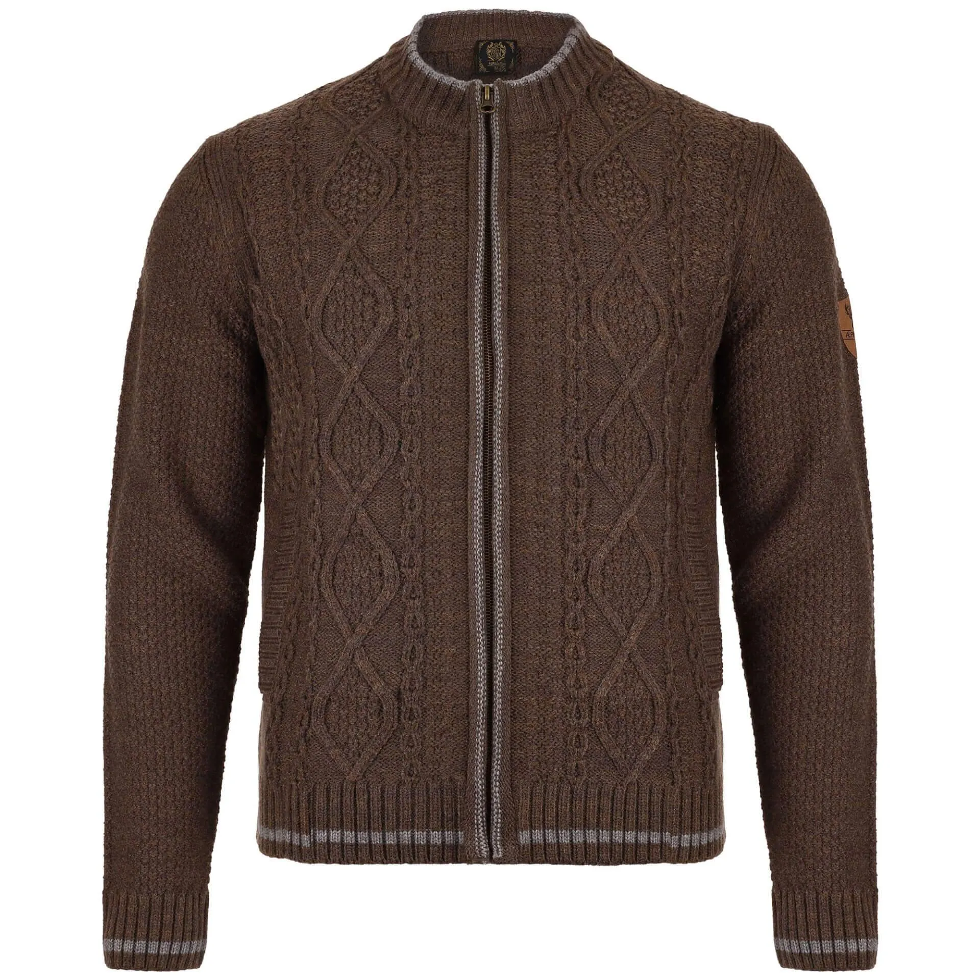 Herren Trachten Strickjacke "Anton", mit Reißverschluss, Braun