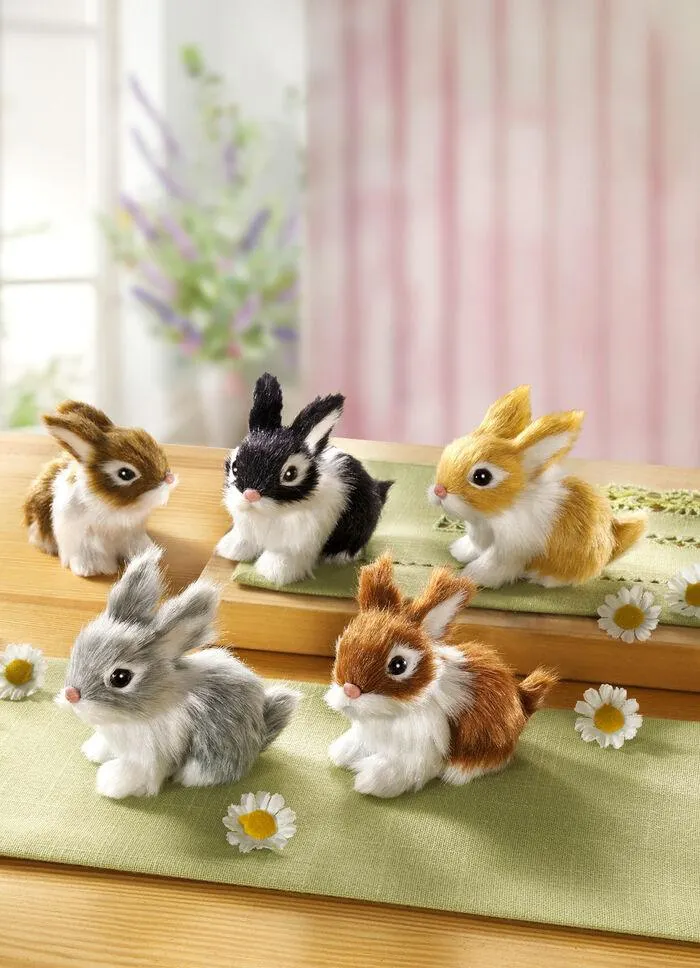 Plüschhasen in naturgetreuen Farben, 5er-Set