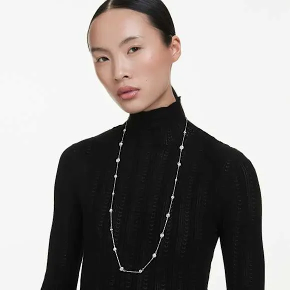 Una Angelic lange Halskette Rundschliff, Weiß, Rhodiniert