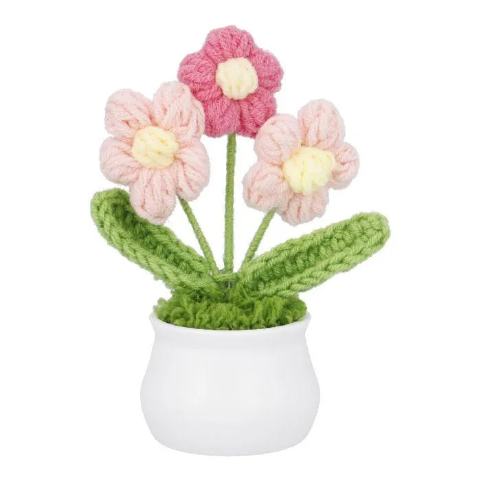 Häkelblume im Topf, Gänseblume, rosa